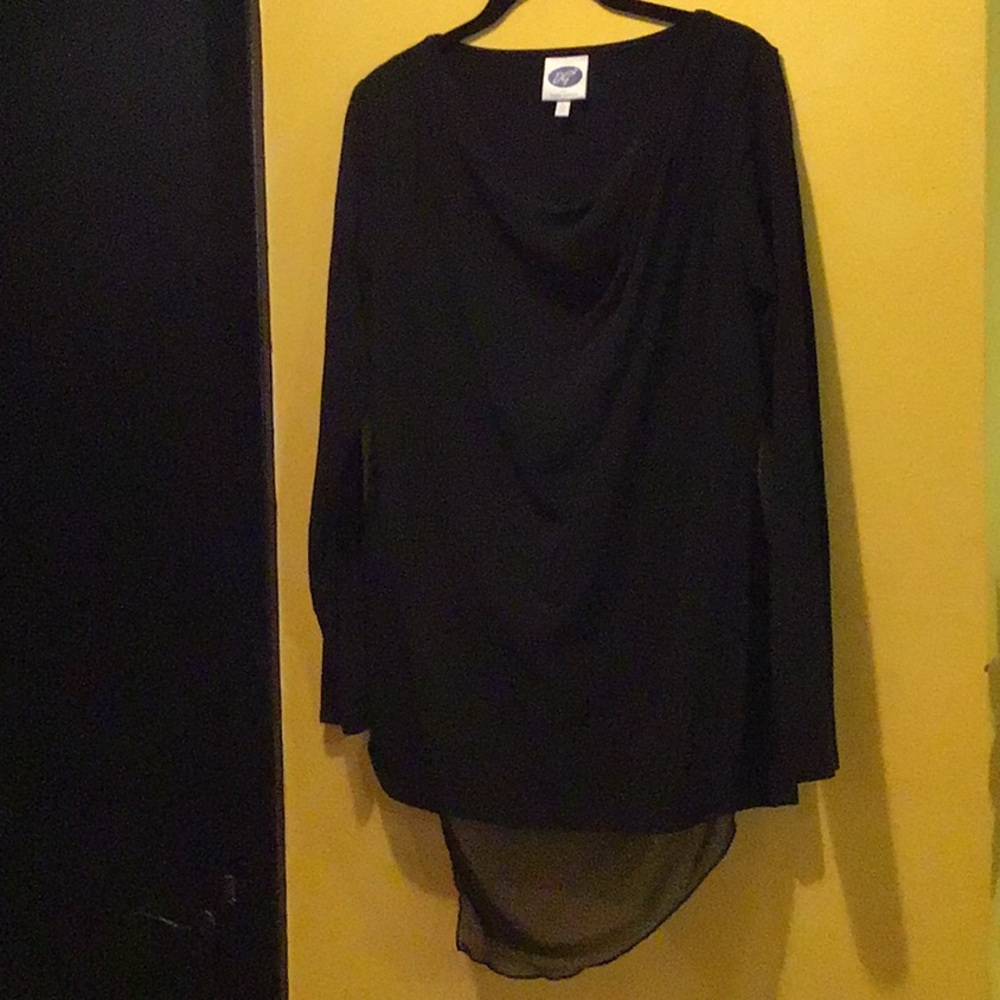 Womans long sleeve blouse shear overlay